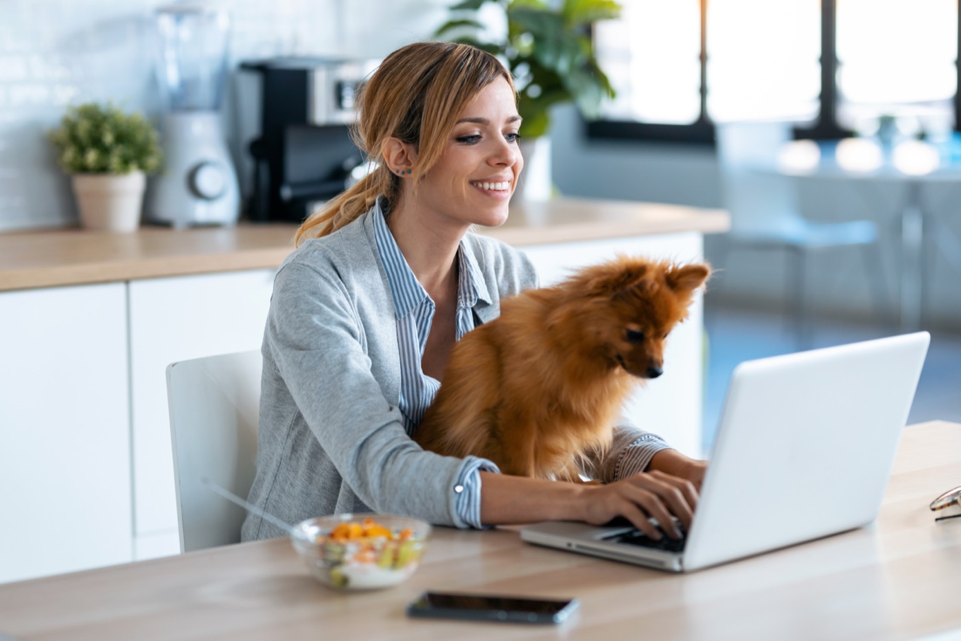 A pet parent managing their pet's care from home