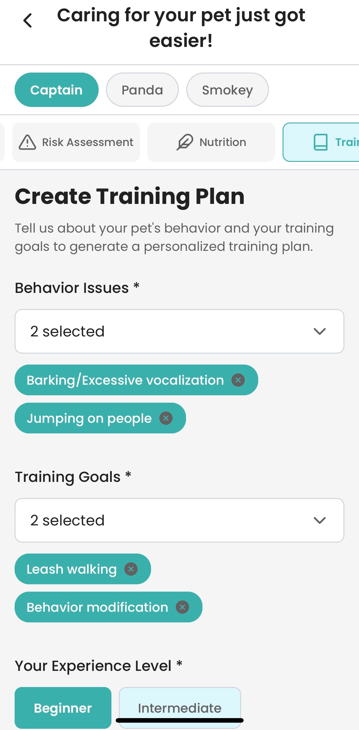 PawMD mobile app interface showing get analytical data about your pet's health features, veterinary clinic integration, and AI-powered tools